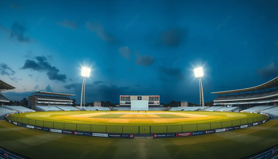 pngtree evening cricket stadium with floodlights illuminating green playing field image 20498851